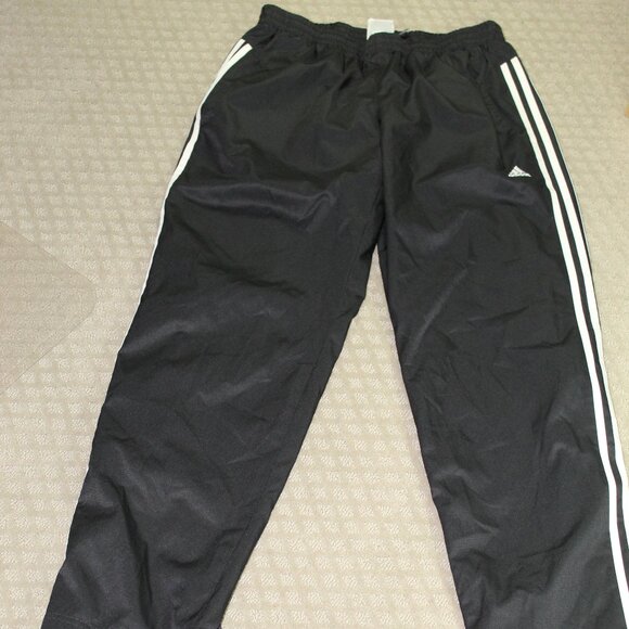 Adidas Climalite Sz Large Polyester Track Pants 3 White Stripes Black - Picture 1 of 6